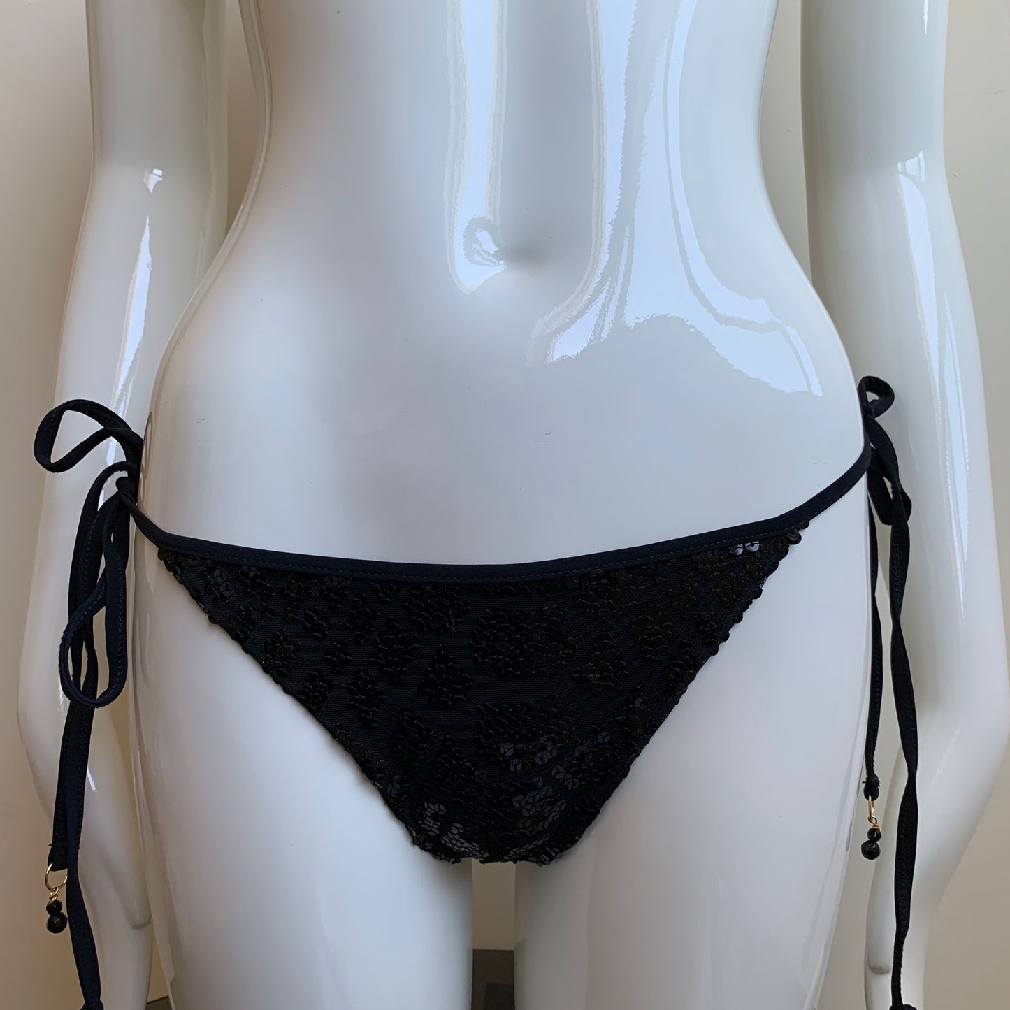 Sauvage Luxe black sequin triangle top tie side bikini
