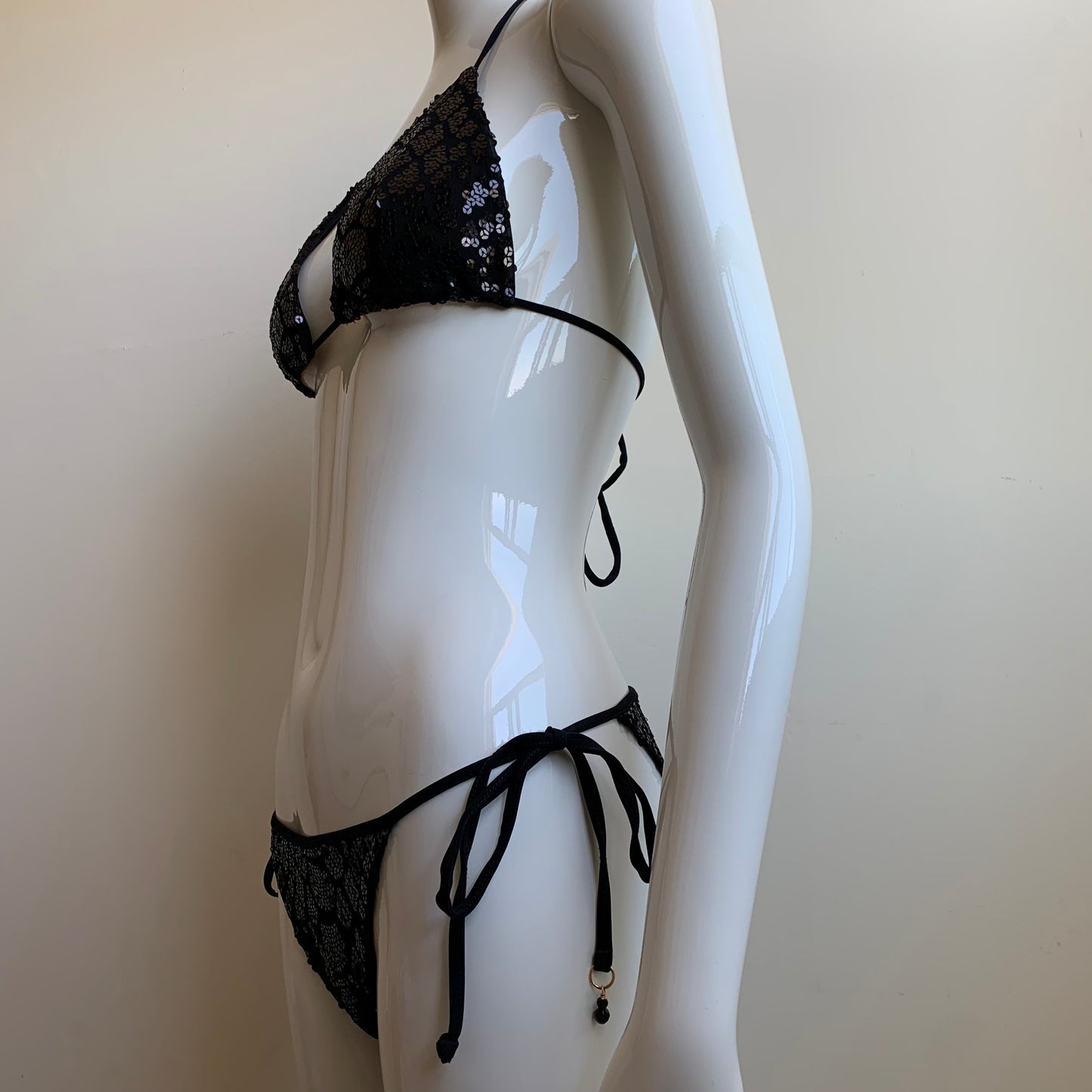 Sauvage Luxe black sequin triangle top tie side bikini