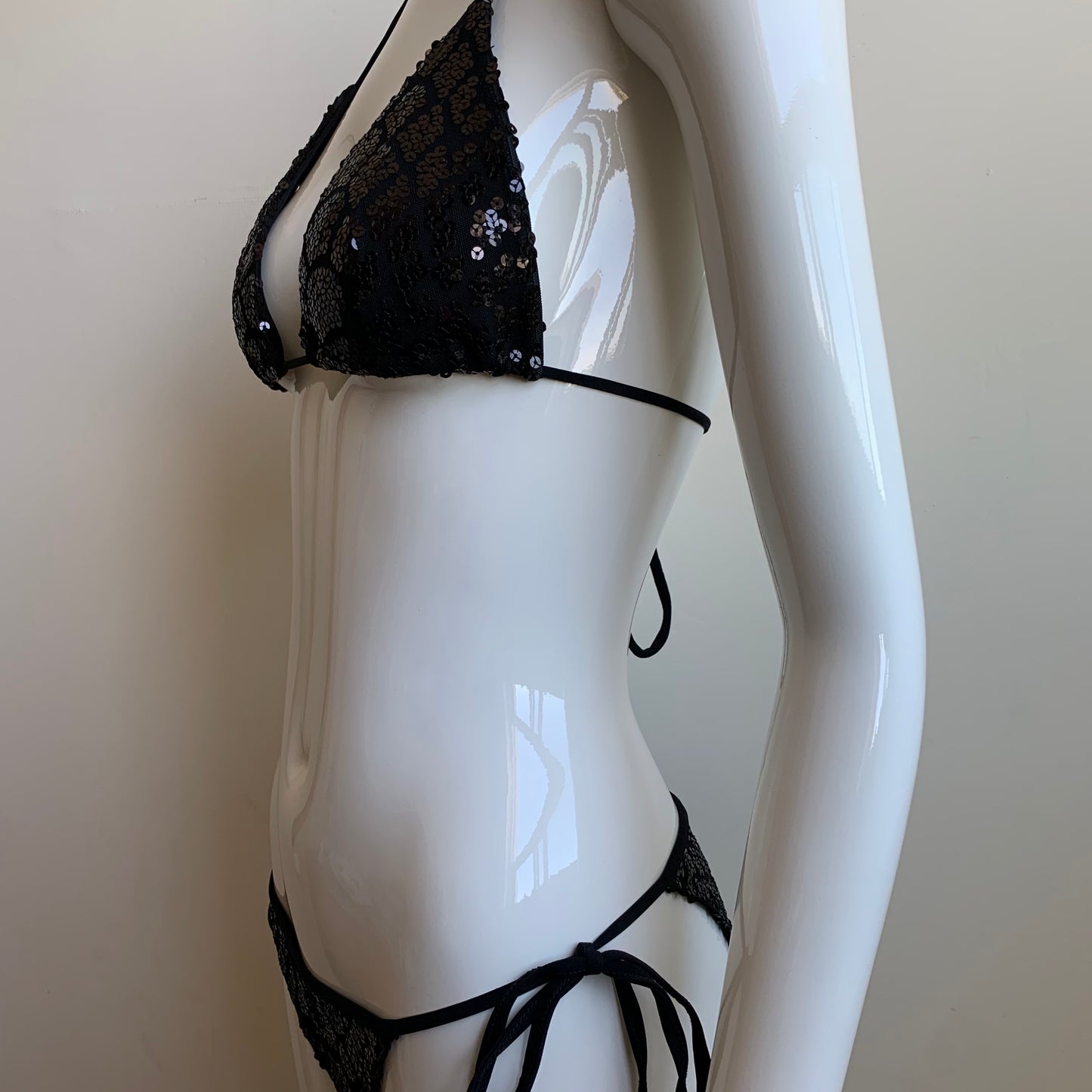 Sauvage Luxe black sequin triangle top tie side bikini