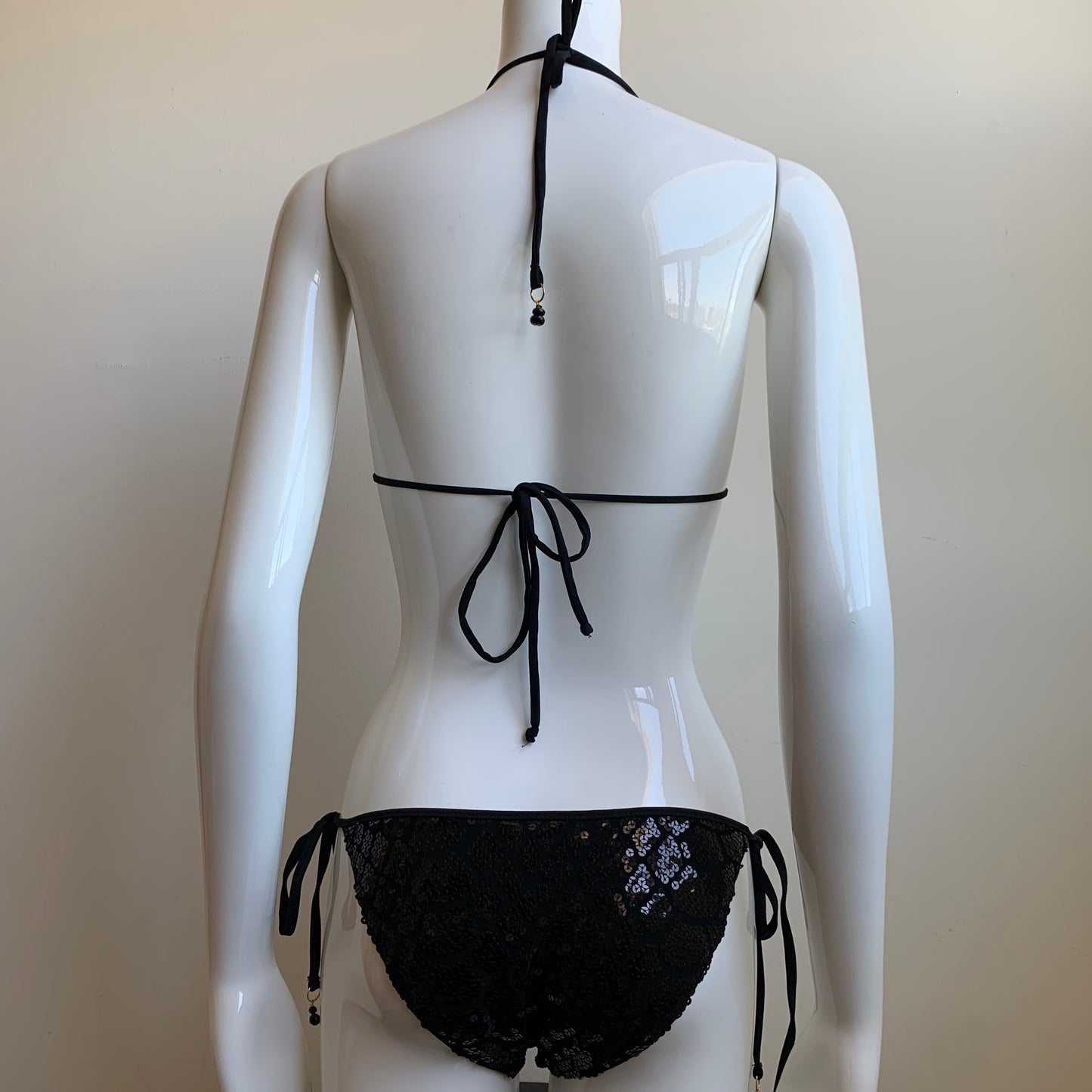 Sauvage Luxe black sequin triangle top tie side bikini