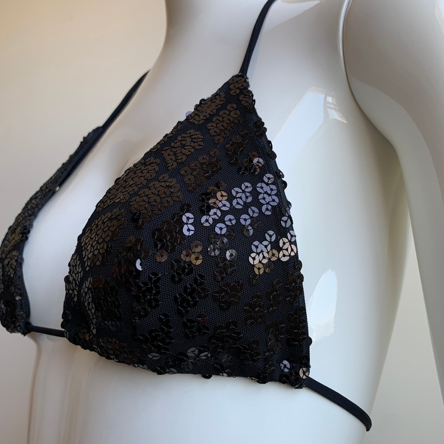 Sauvage Luxe black sequin triangle top tie side bikini