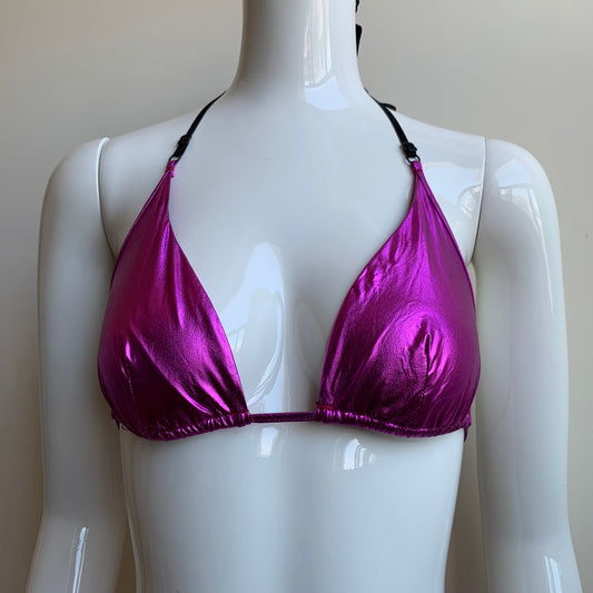 Sauvage California Pink Fuschia foil lame metallic triangle bikini set