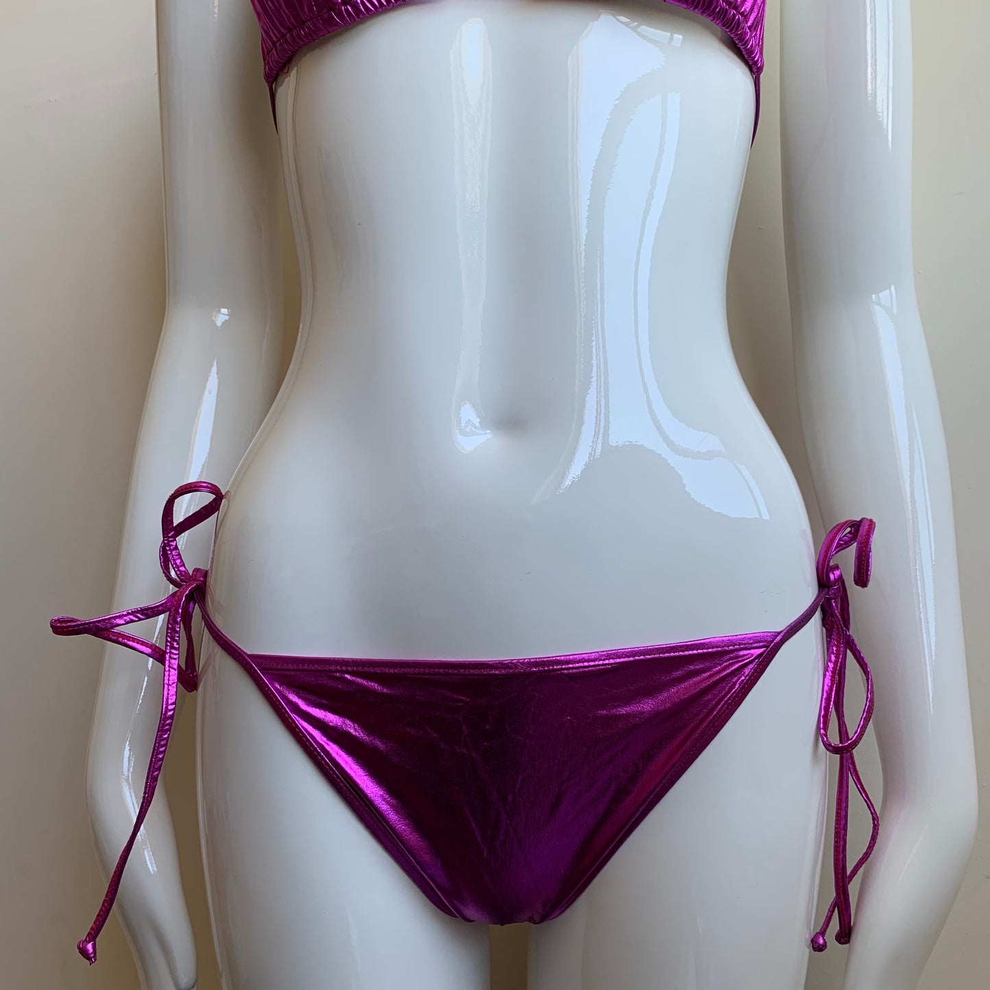Sauvage California Pink Fuschia foil lame metallic triangle bikini set