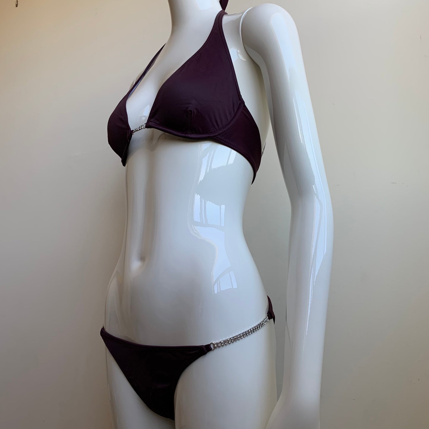 Sauvage california plum wine burgandy halter underwire Swarovski side bikini