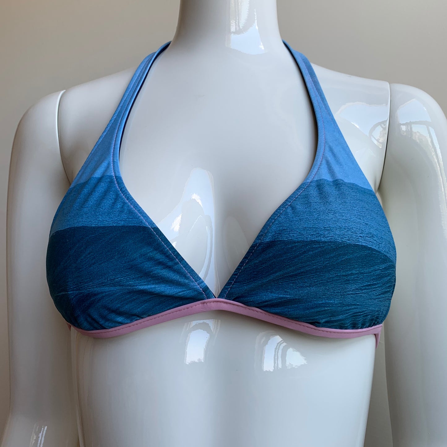 Aaron Chang Vintage Stripe Wave Scenic Photo Print Halter Bikini