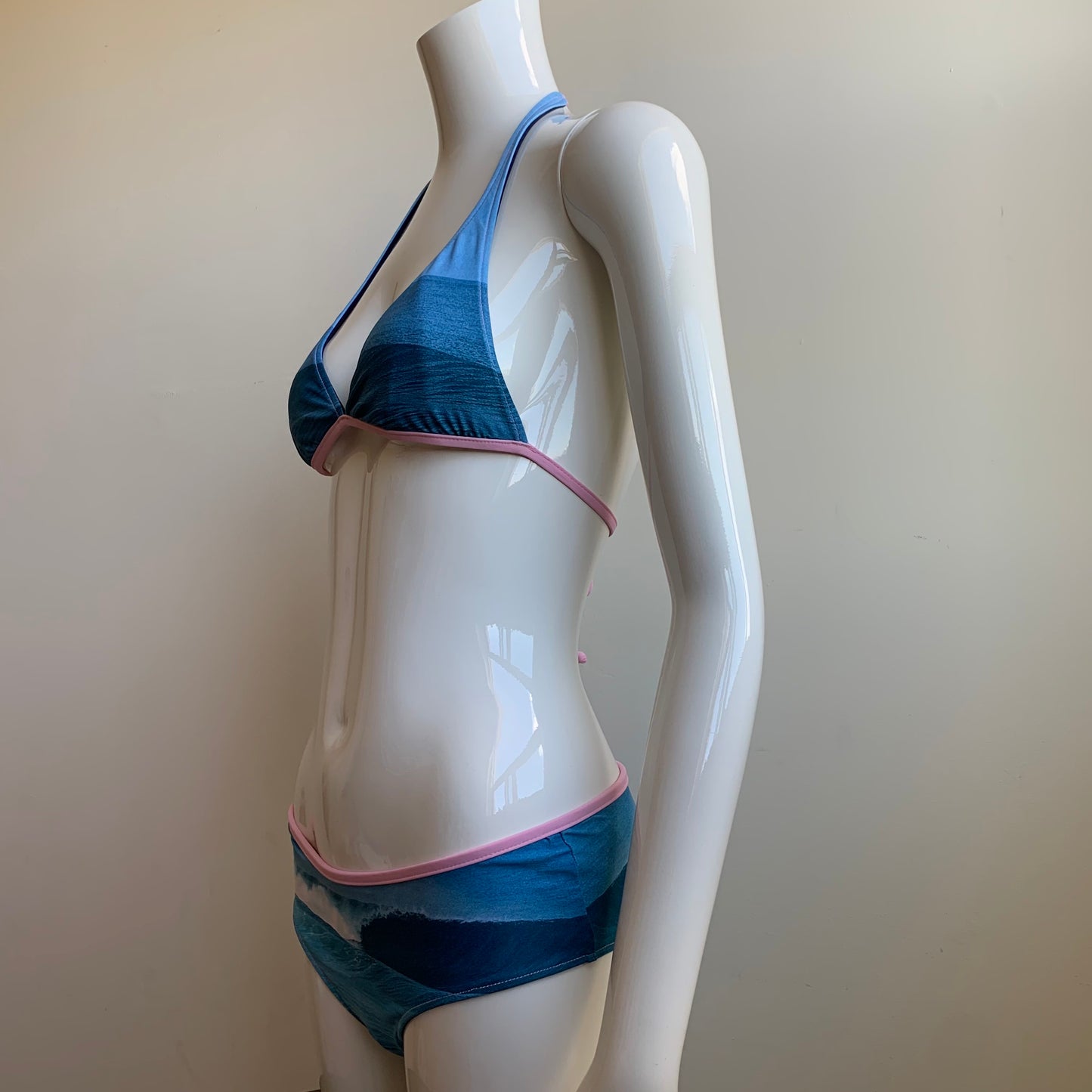 Aaron Chang Vintage Stripe Wave Scenic Photo Print Halter Bikini