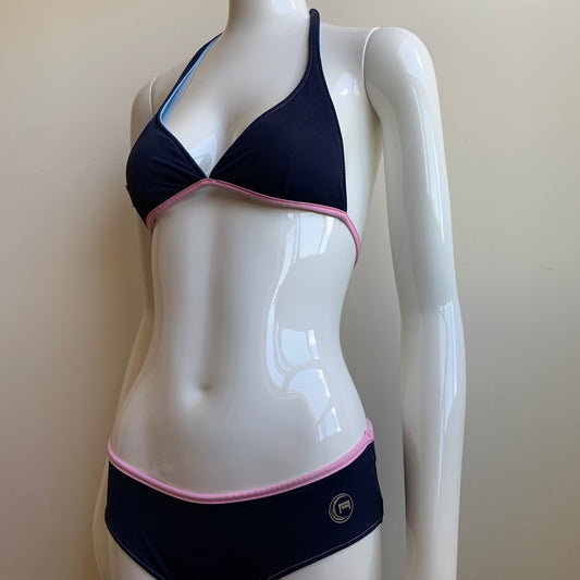 Aaron Chang Vintage Stripe Wave Scenic Photo Print Halter Bikini