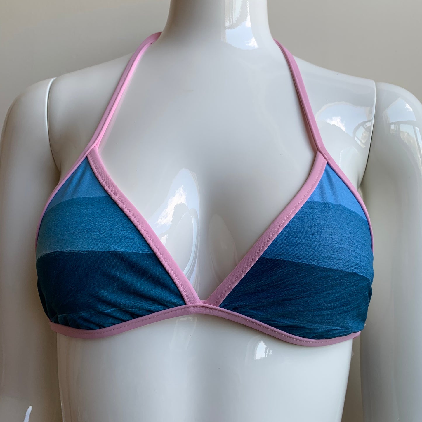 Aaron Chang Vintage NEW Stripe wave Print pink navy triangle top tie side Bikini