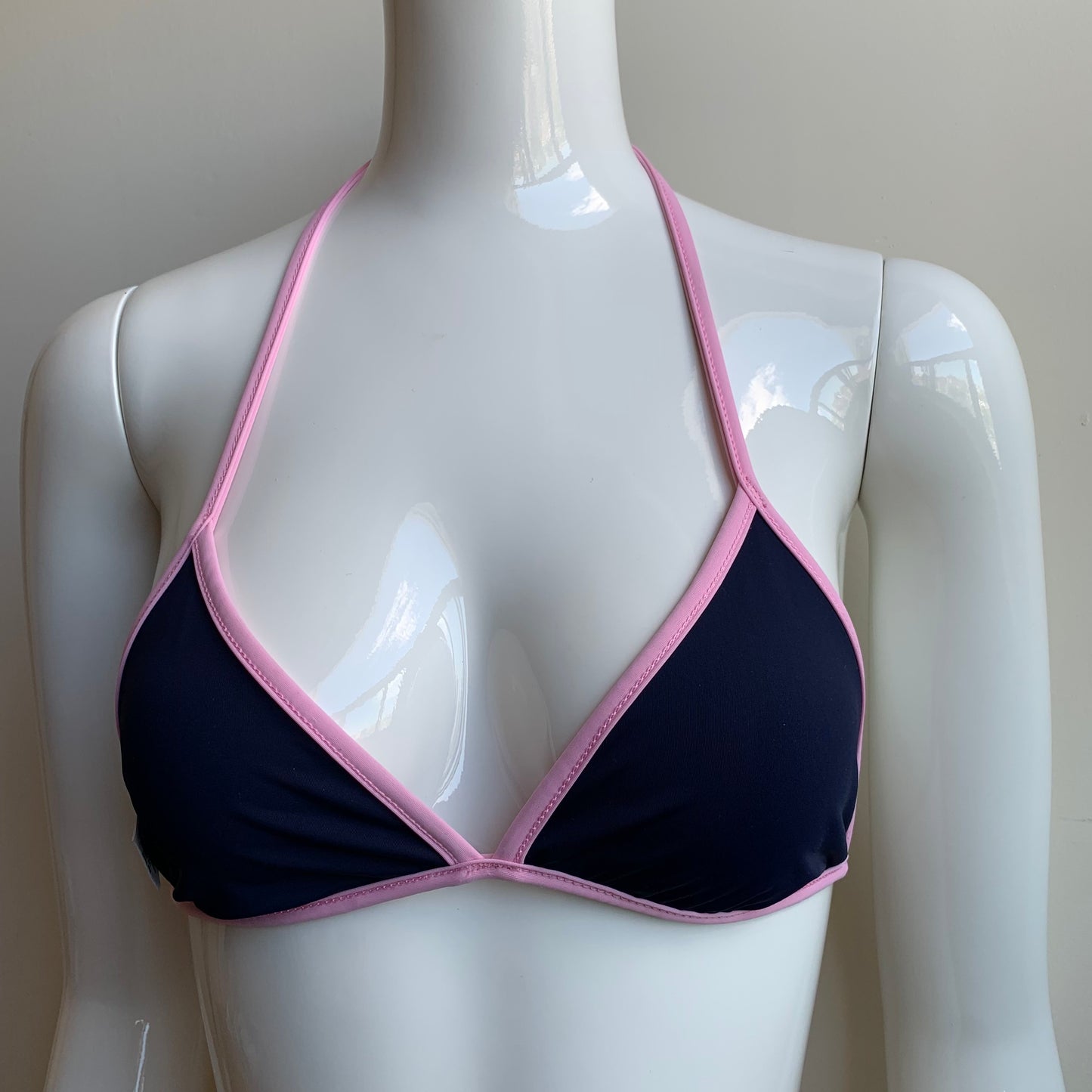 Aaron Chang Vintage NEW Stripe wave Print pink navy triangle top tie side Bikini