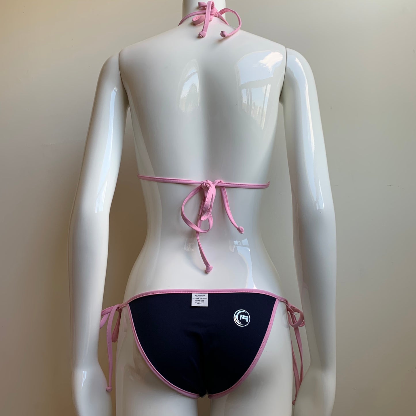 Aaron Chang Vintage NEW Stripe wave Print pink navy triangle top tie side Bikini