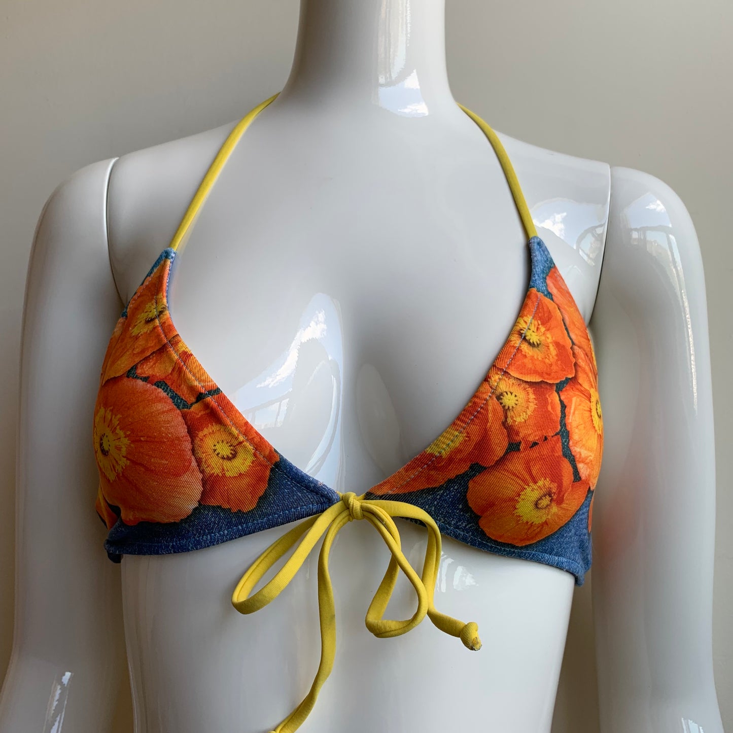 Aaron Chang denim & orange floral reversible bikini
