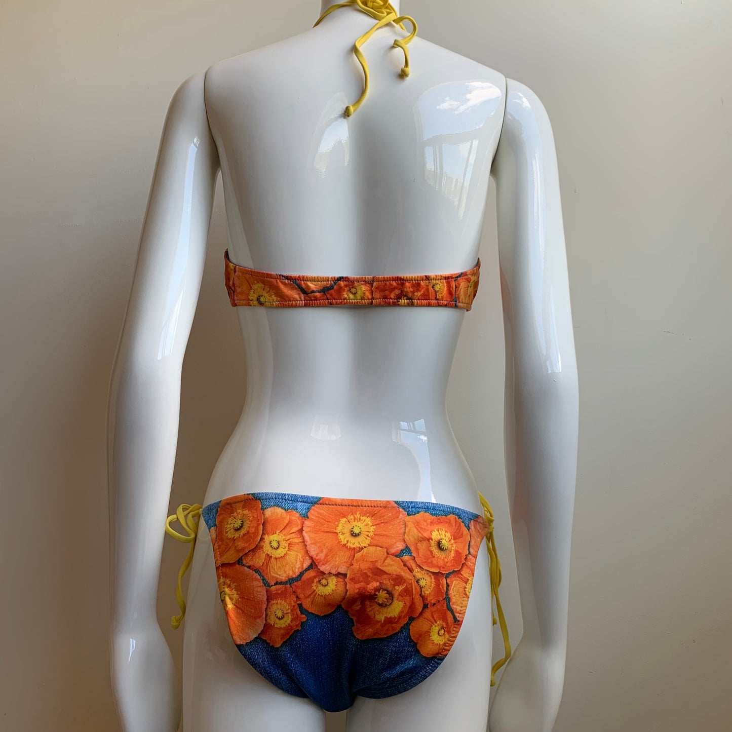 Aaron Chang denim & orange floral reversible bikini