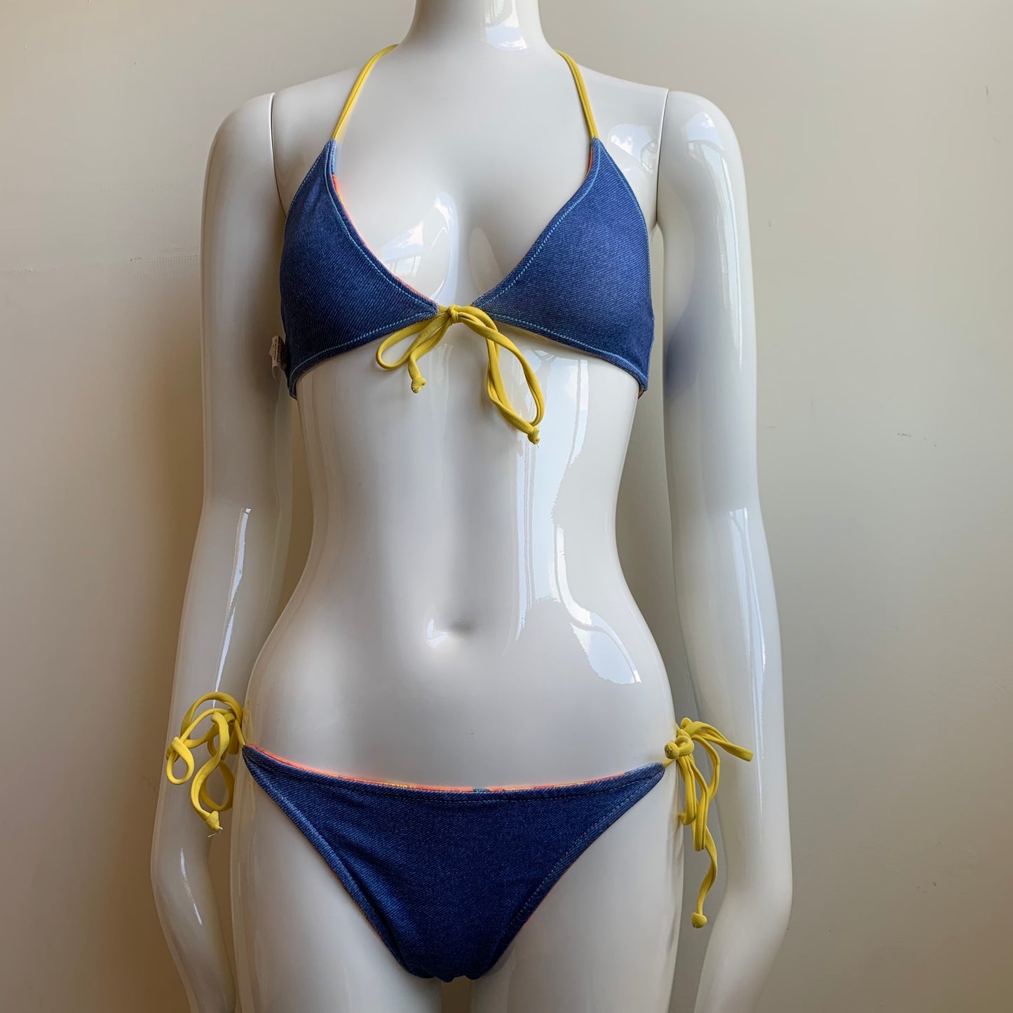 Aaron Chang denim & orange floral reversible bikini
