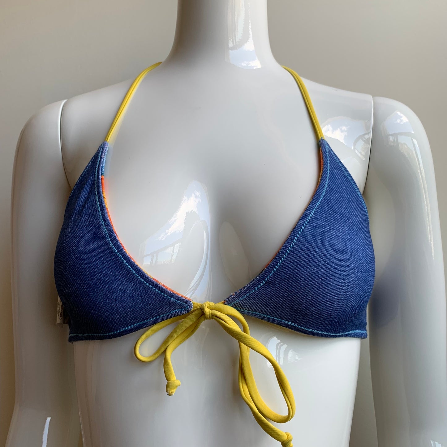 Aaron Chang denim & orange floral reversible bikini