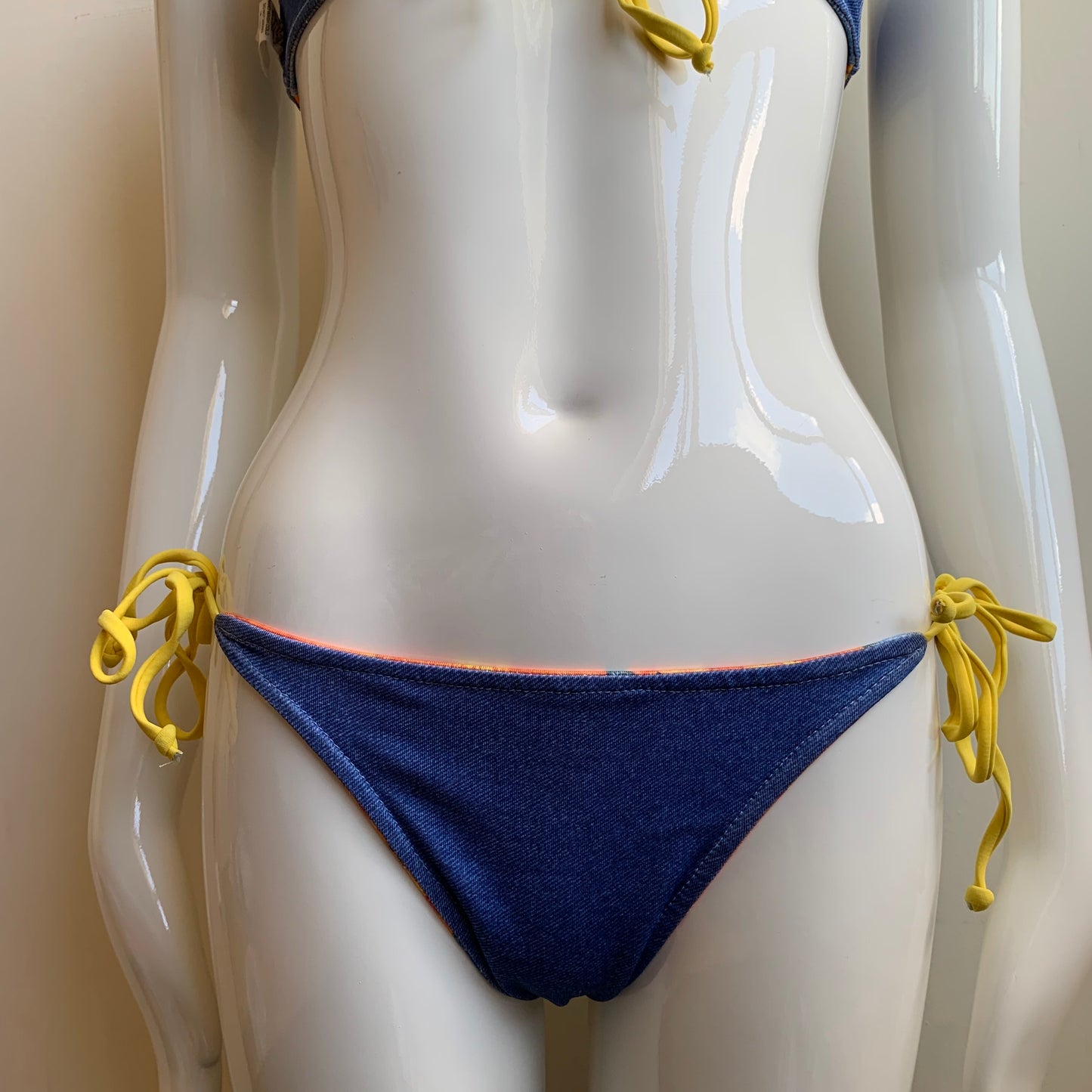 Aaron Chang denim & orange floral reversible bikini