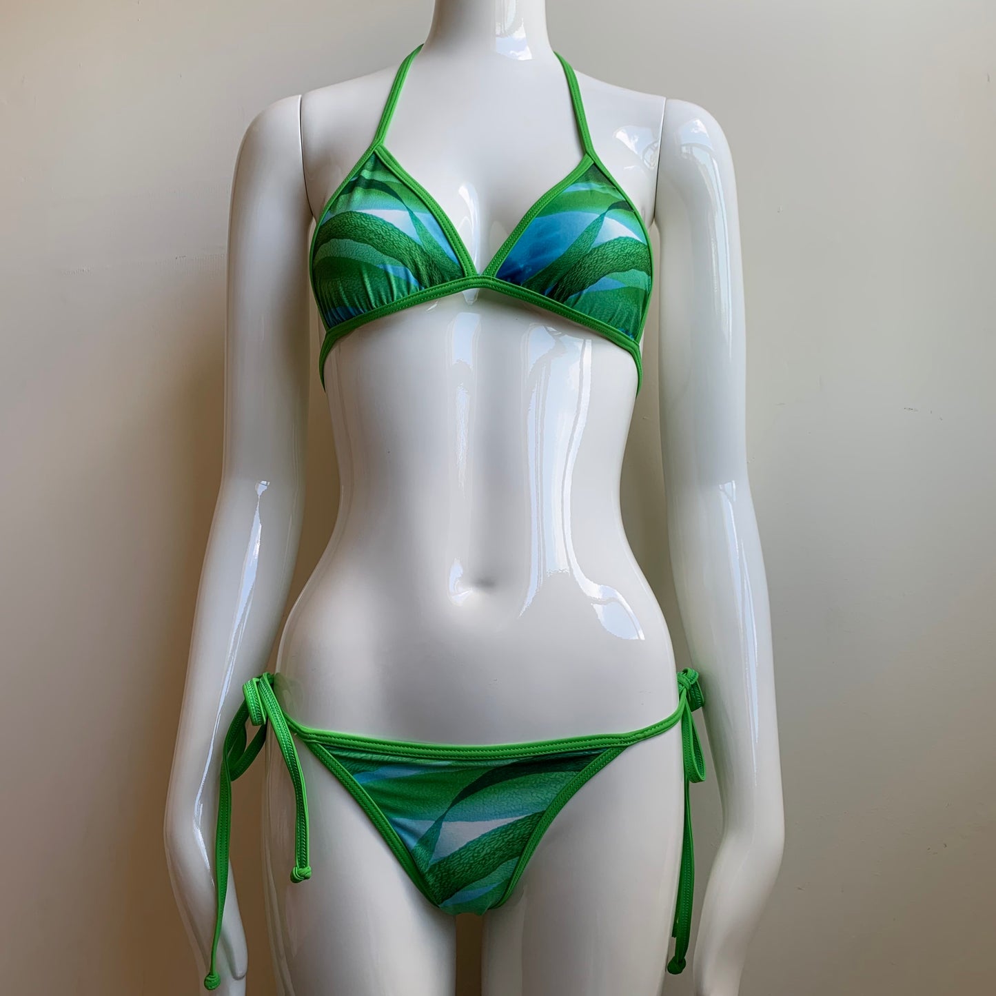Aaron Chang Vintage Green reversible aqua triangle top tie side Bikini