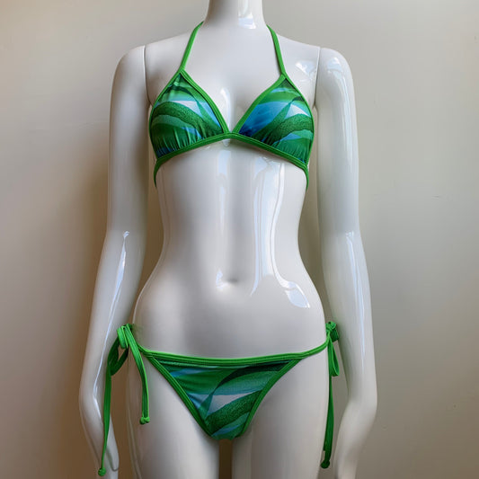 Aaron Chang Vintage Green reversible aqua triangle top tie side Bikini