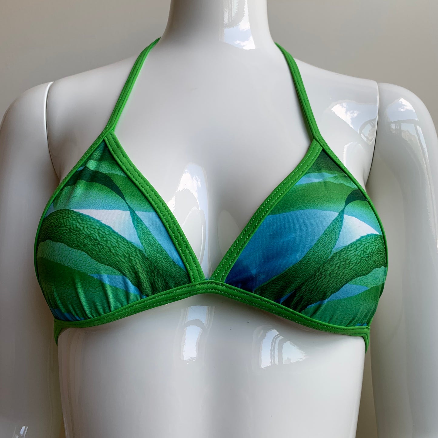 Aaron Chang Vintage Green reversible aqua triangle top tie side Bikini