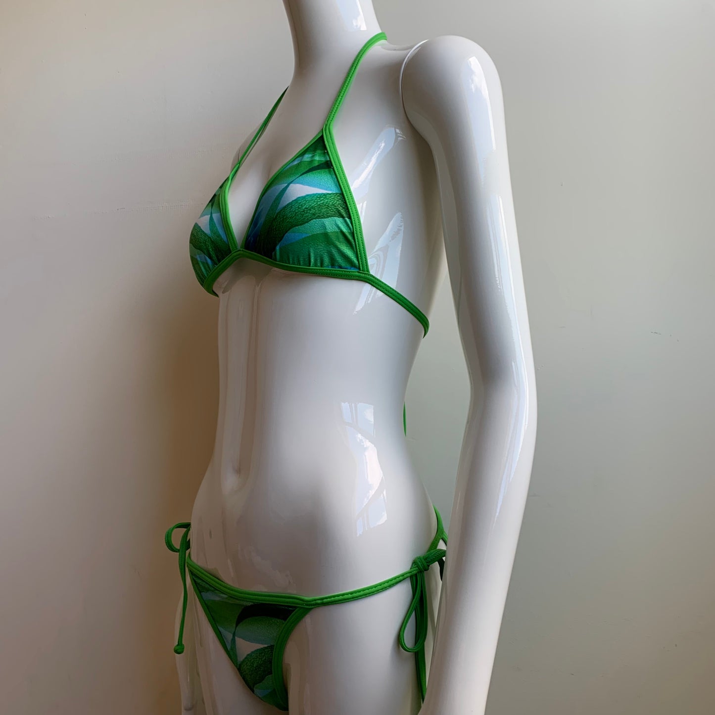 Aaron Chang Vintage Green reversible aqua triangle top tie side Bikini