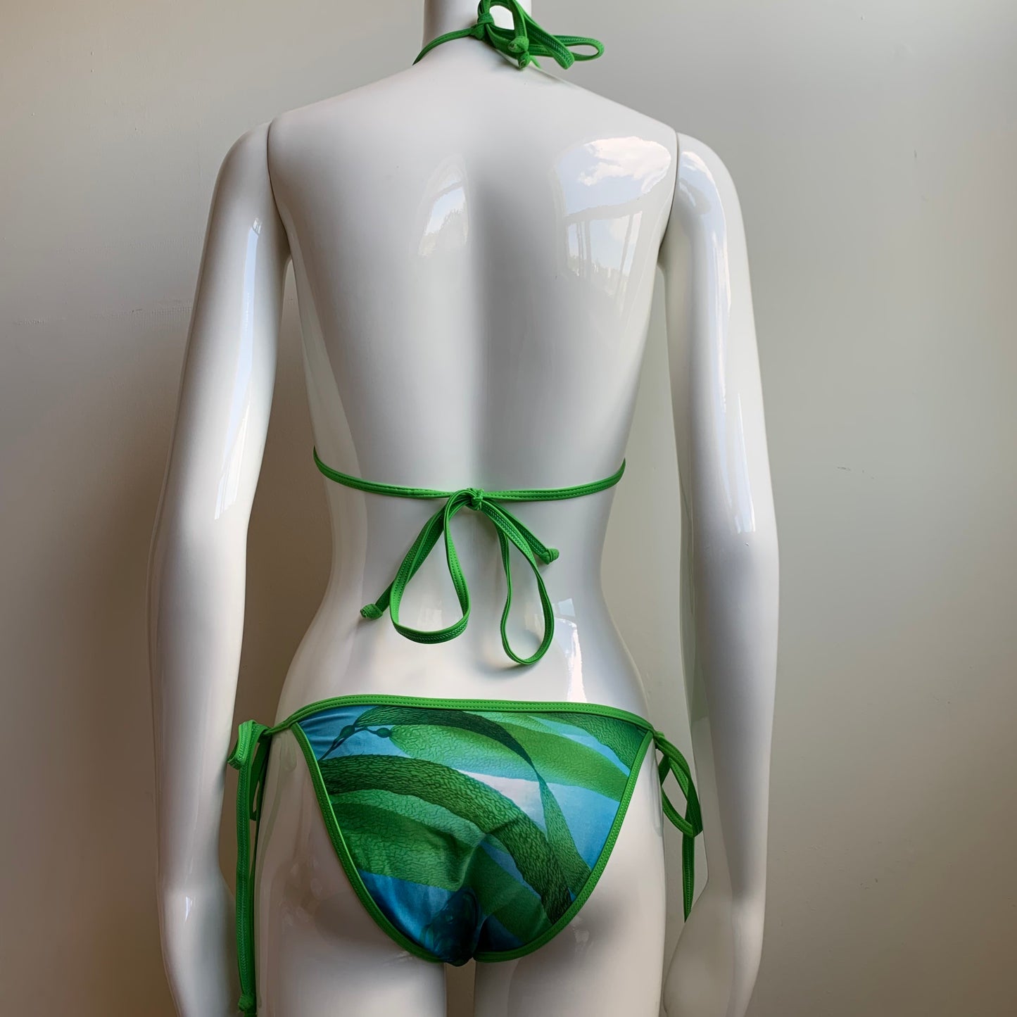 Aaron Chang Vintage Green reversible aqua triangle top tie side Bikini