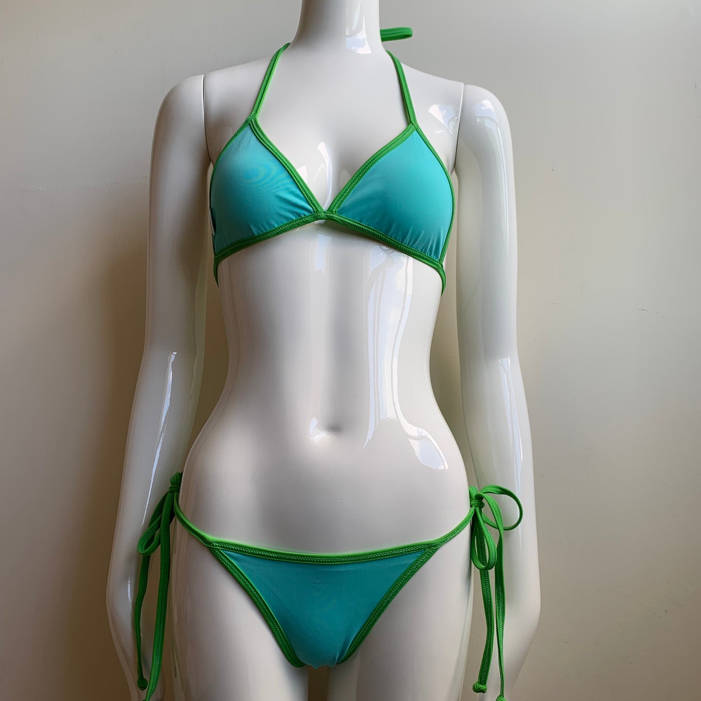 Aaron Chang Vintage Green reversible aqua triangle top tie side Bikini