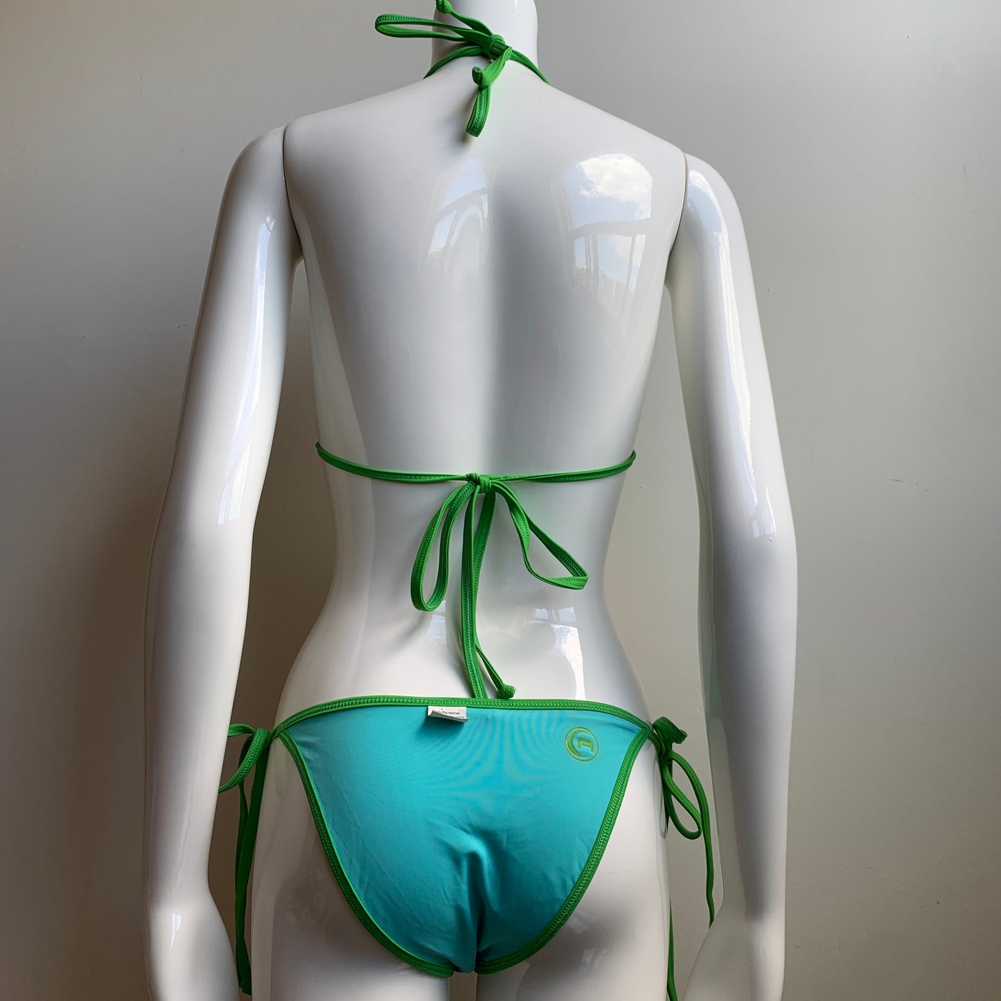 Aaron Chang Vintage Green reversible aqua triangle top tie side Bikini