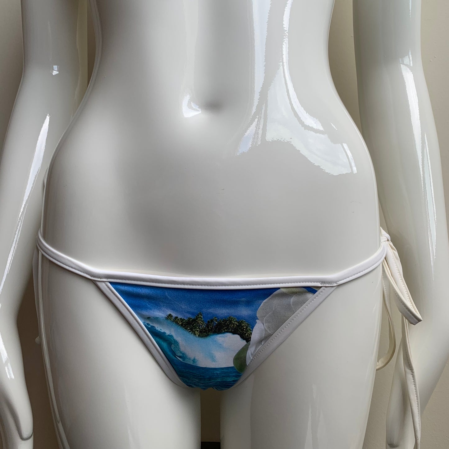 Aaron Chang plumeria blue reversible bikini triangle top tie side