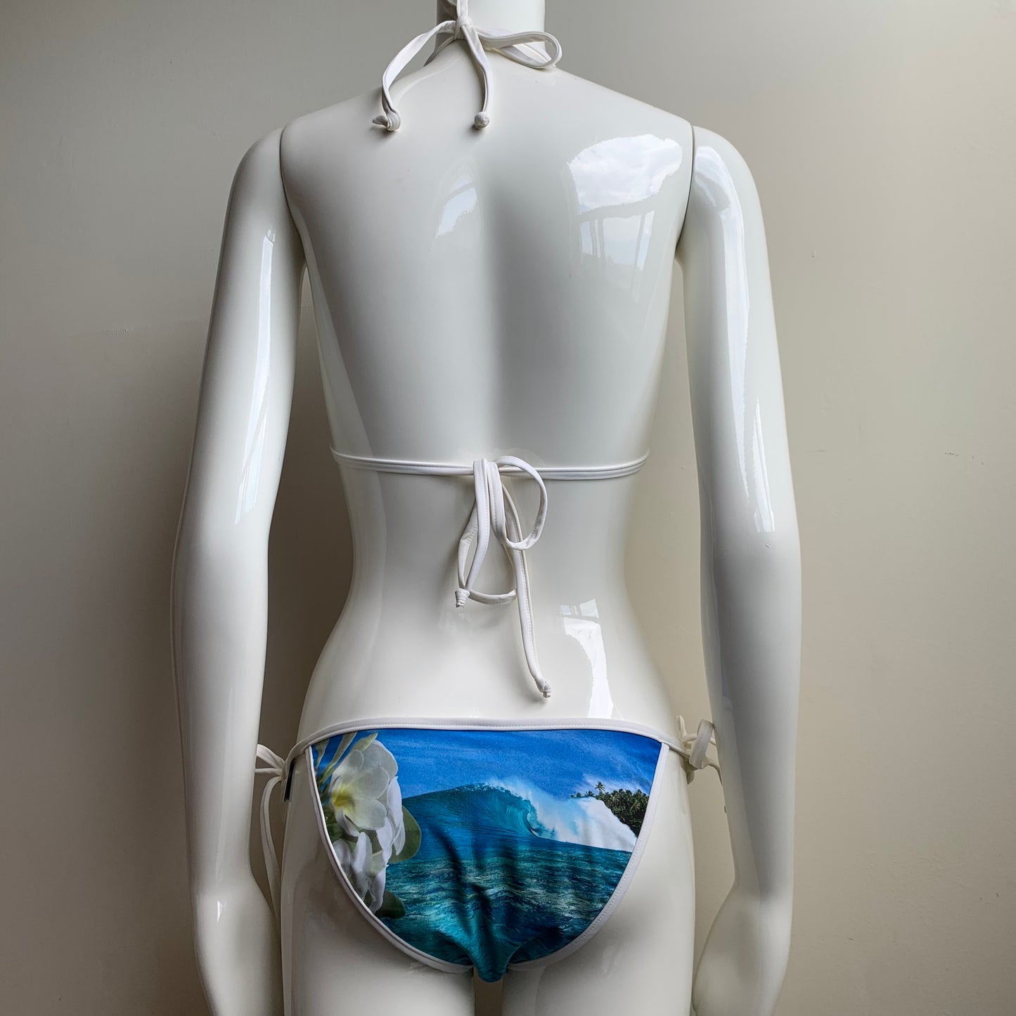 Aaron Chang plumeria blue reversible bikini triangle top tie side