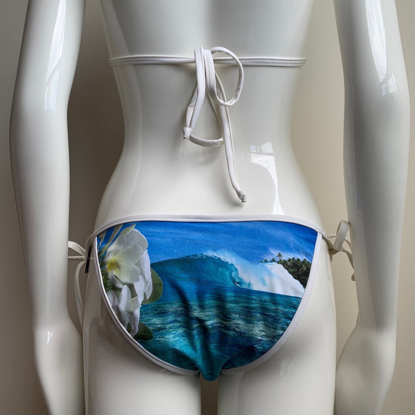 Aaron Chang plumeria blue reversible bikini triangle top tie side
