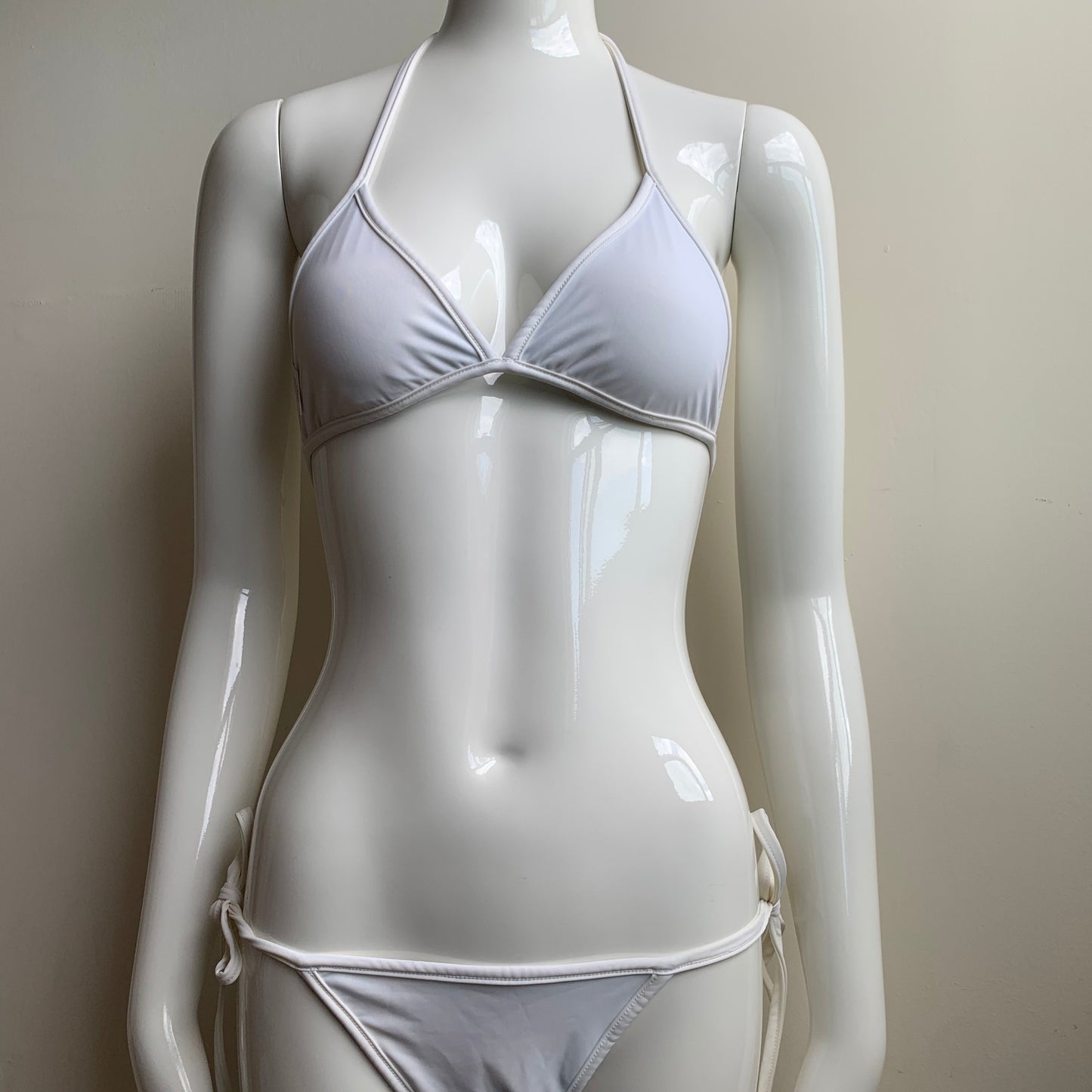 Aaron Chang plumeria blue reversible bikini triangle top tie side