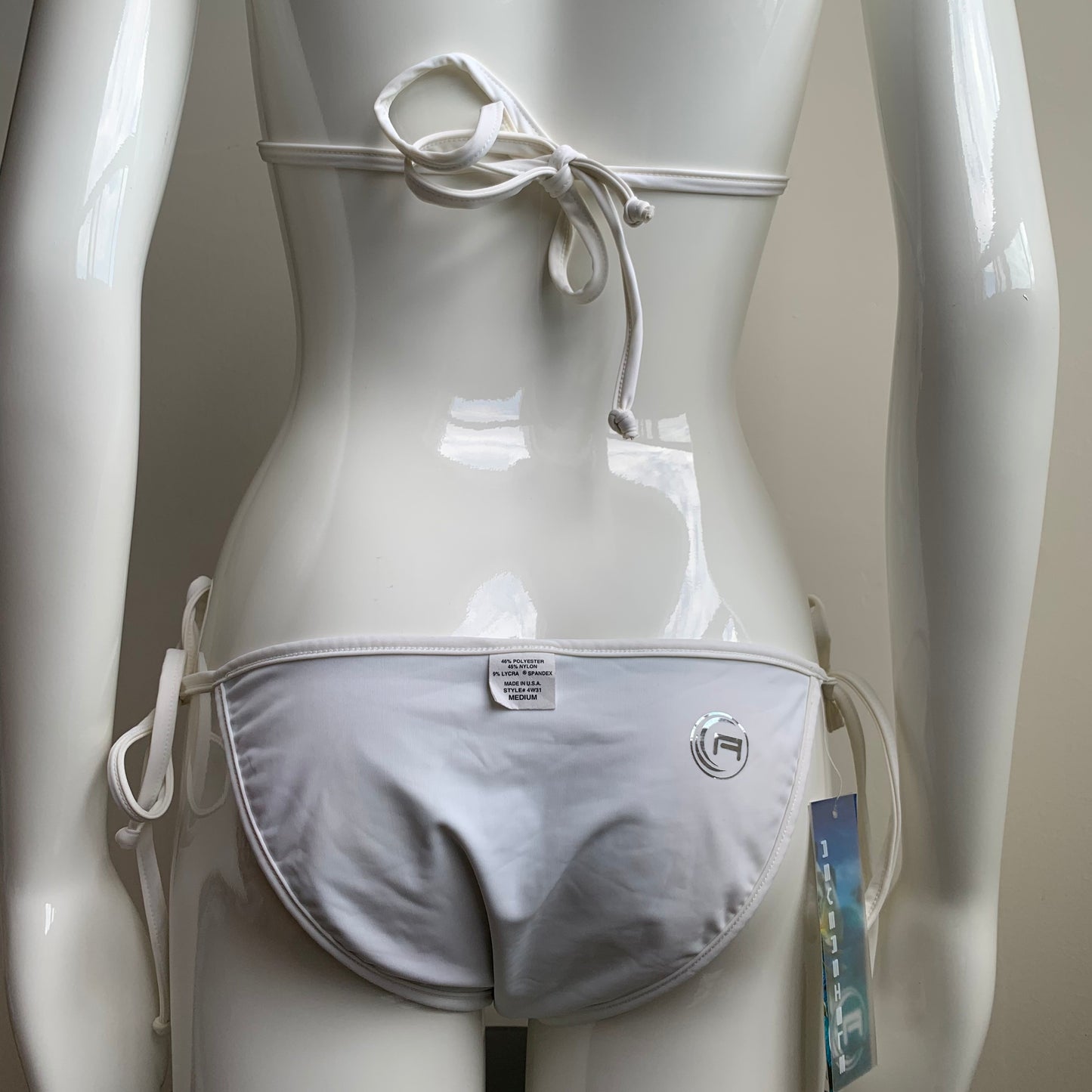 Aaron Chang plumeria blue reversible bikini triangle top tie side