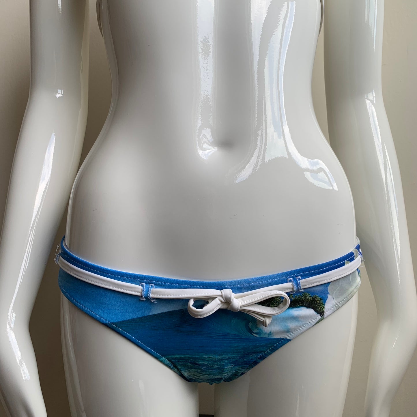 Aaron Chang plumeria blue white reversible belted bikini