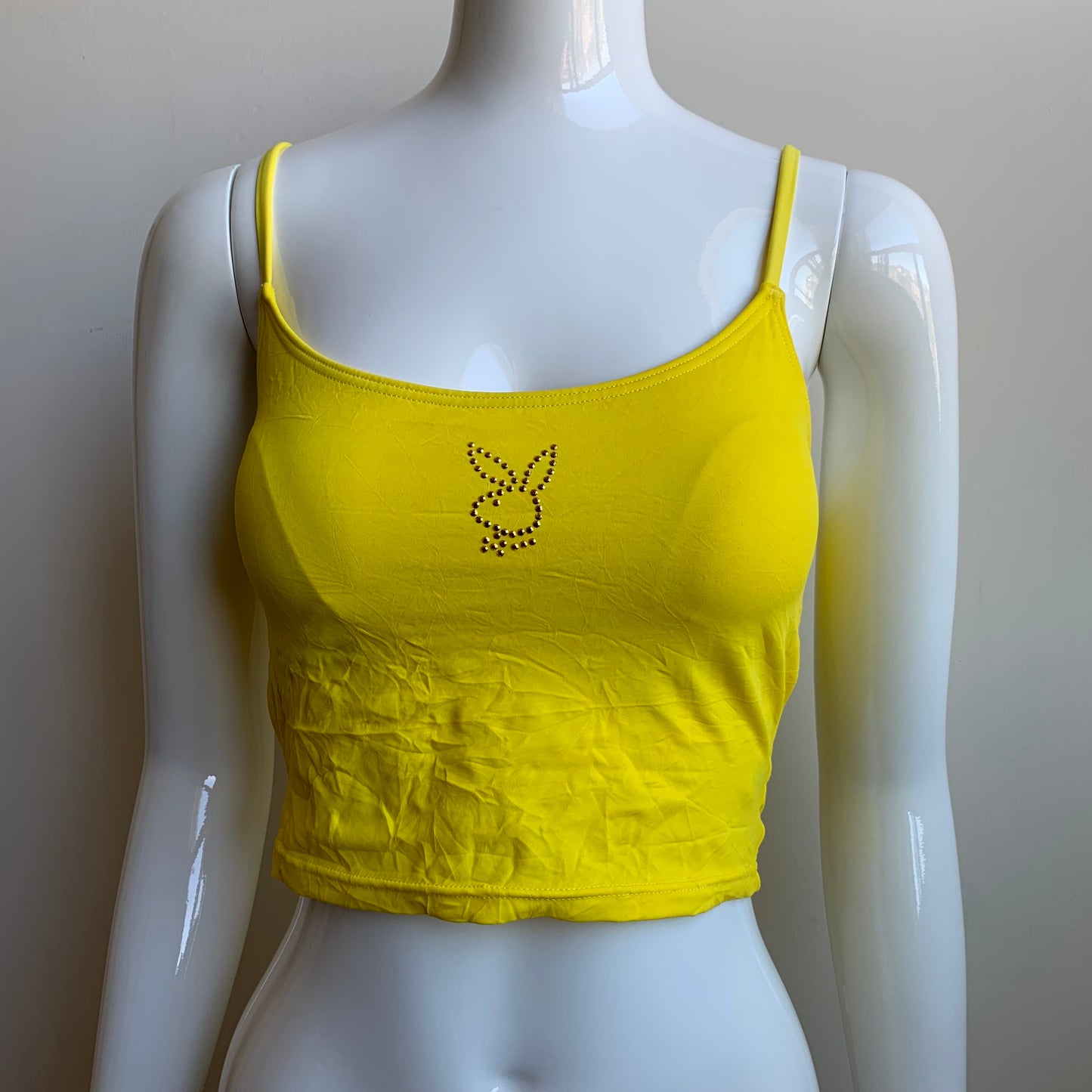 Playboy Swimwear yellow swim studded logo bunny swimsuit bikini tankini top