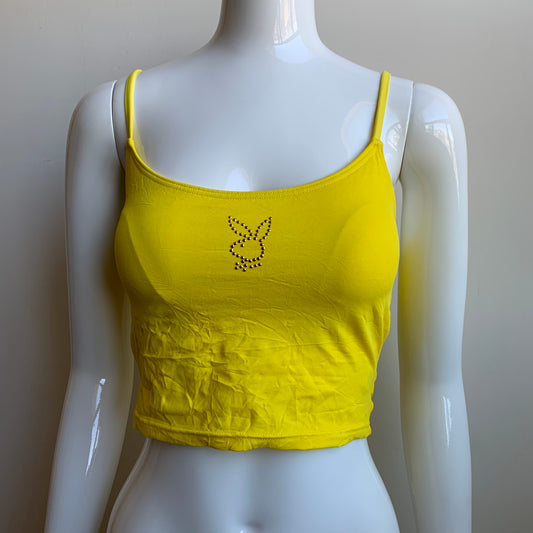 Playboy Swimwear yellow swim studded logo bunny swimsuit bikini tankini top
