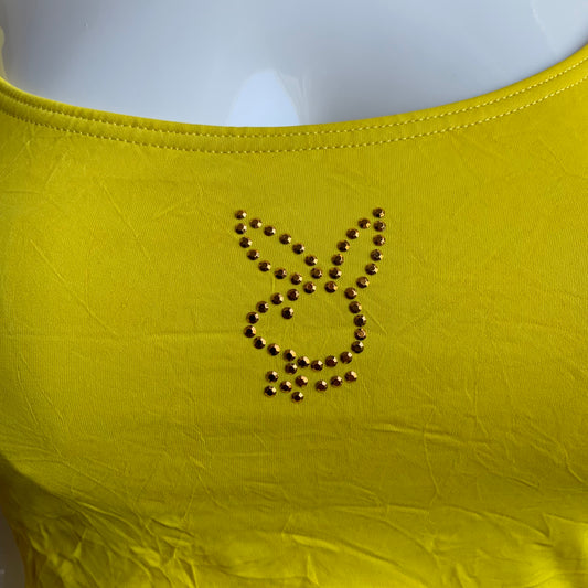 Playboy Swimwear yellow swim studded logo bunny swimsuit bikini tankini top