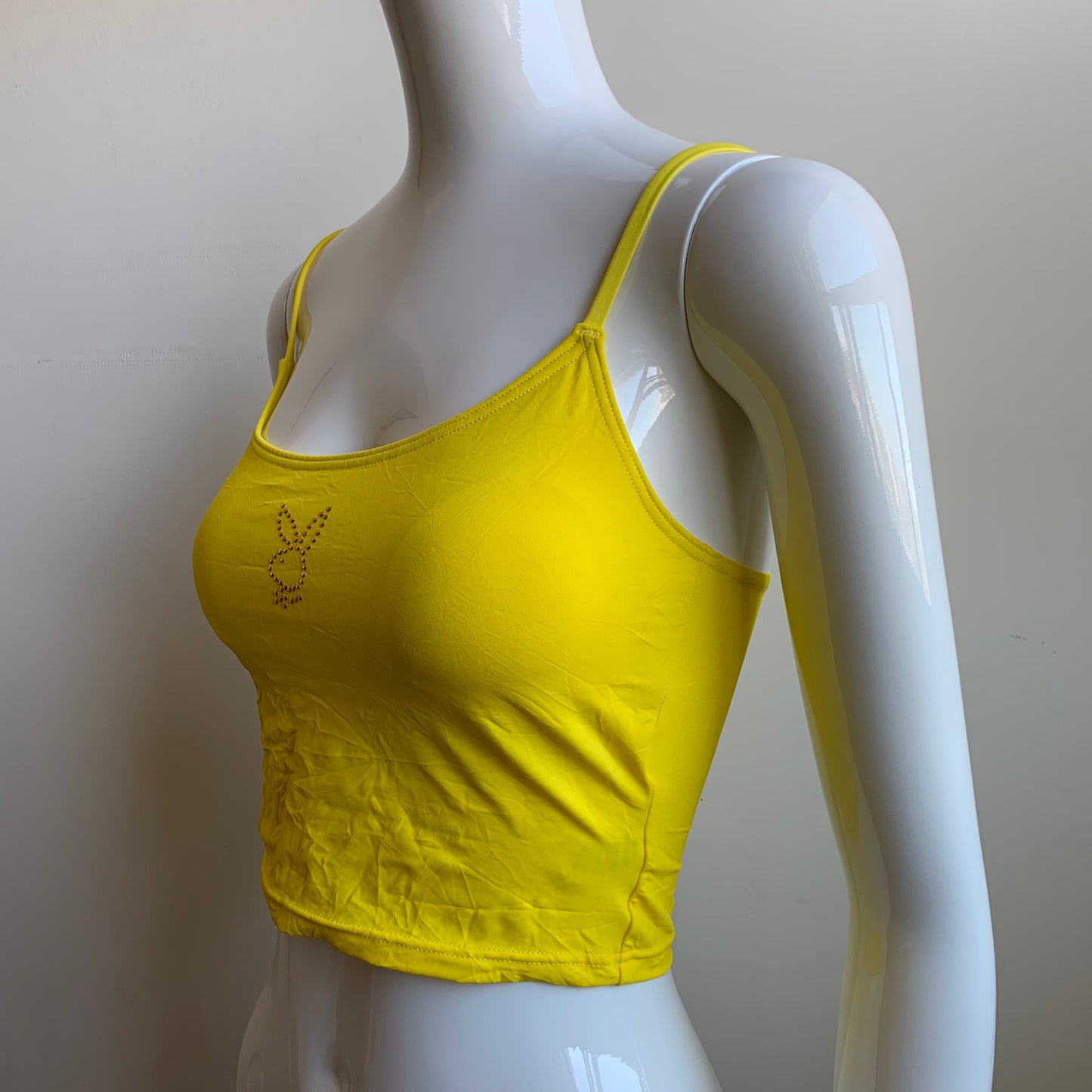 Playboy Swimwear yellow swim studded logo bunny swimsuit bikini tankini top