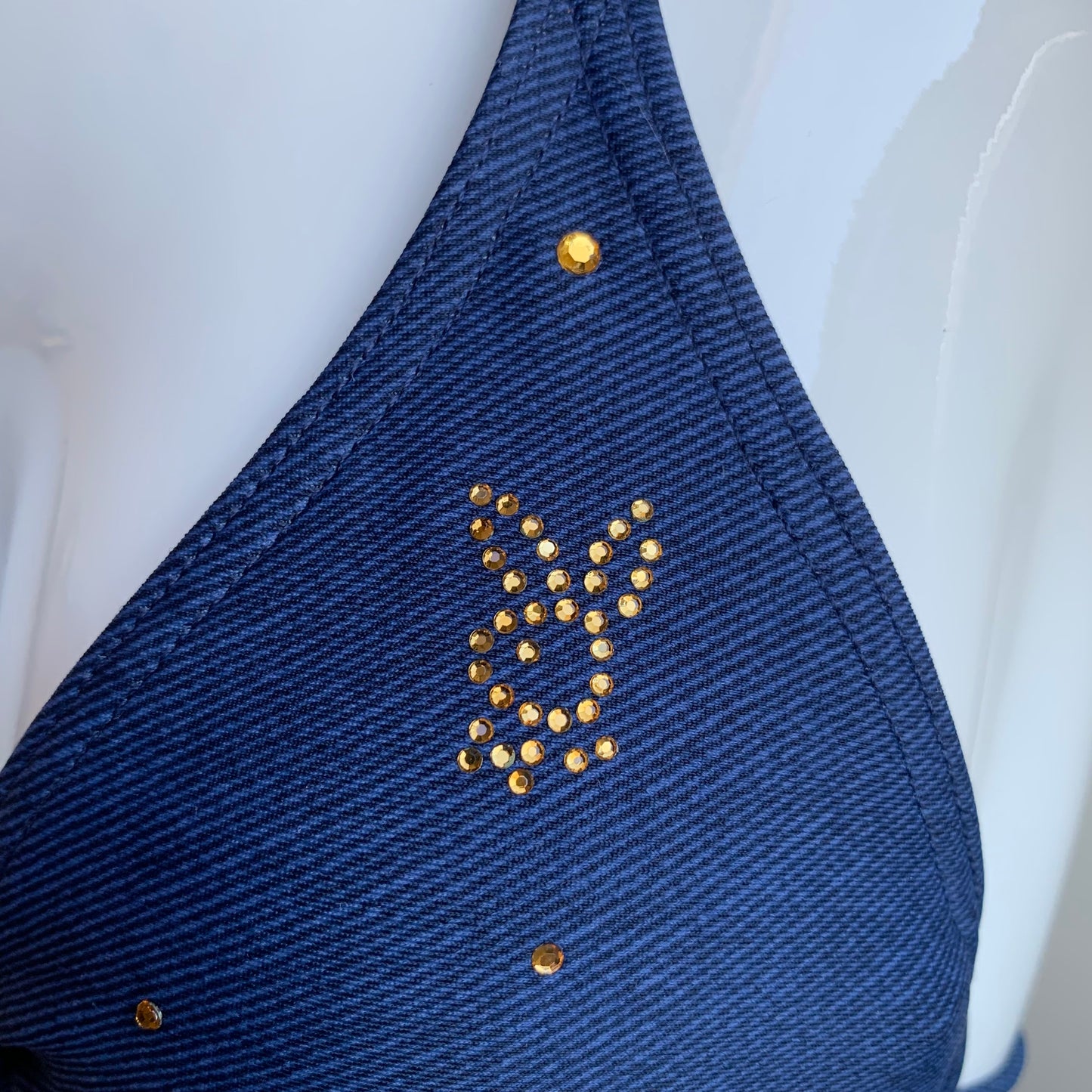 Playboy Swimwear Crystal bunny logo navy blue triangle bikini top swimsuit