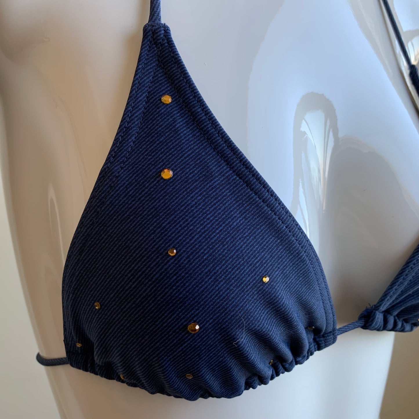 Playboy Swimwear Crystal bunny logo navy blue triangle bikini top swimsuit