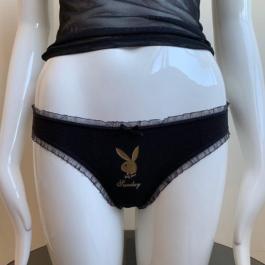 Playboy Lingerie set of 3 black weekend logo bunny lace thong underwear