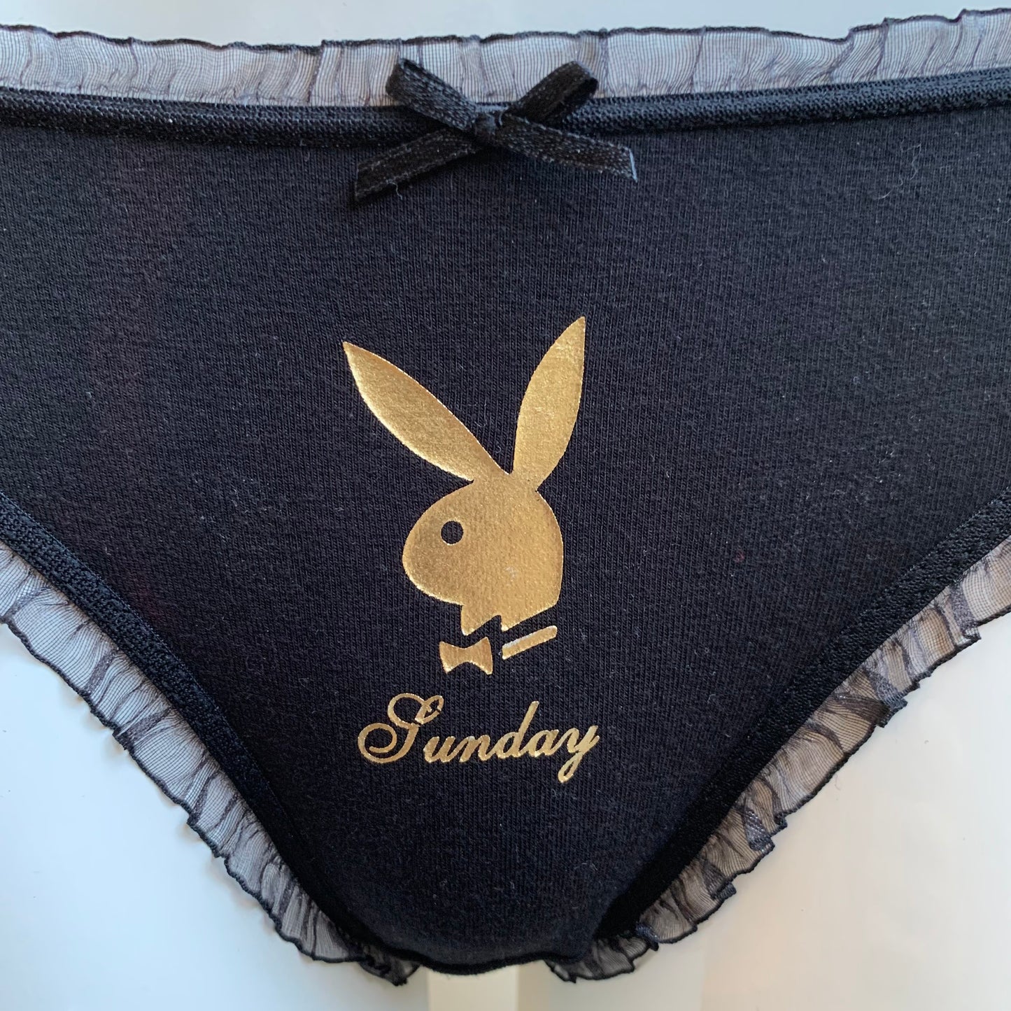 Playboy Lingerie set of 3 black weekend logo bunny lace thong underwear