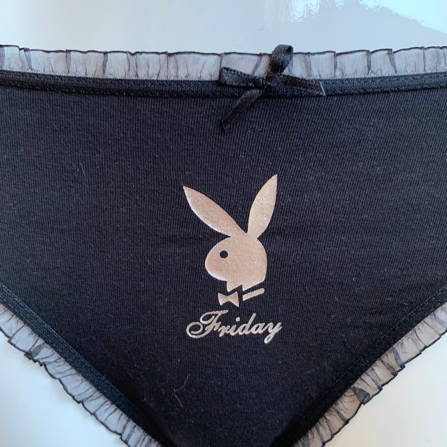 Playboy Lingerie set of 3 black weekend logo bunny lace thong underwear