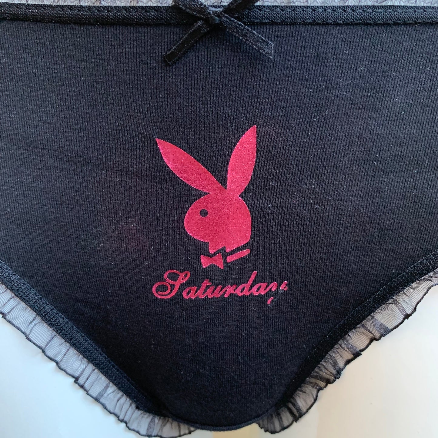 Playboy Lingerie set of 3 black weekend logo bunny lace thong underwear