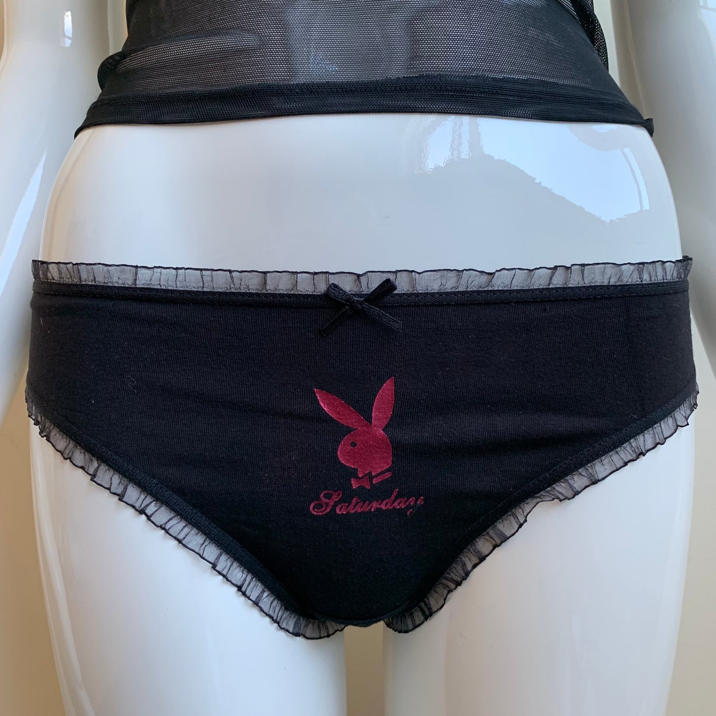 Playboy Lingerie set of 3 black weekend logo bunny lace thong underwear