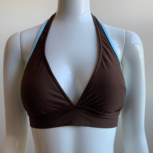 Leilani brown & aqua belted full coverage halter bikini