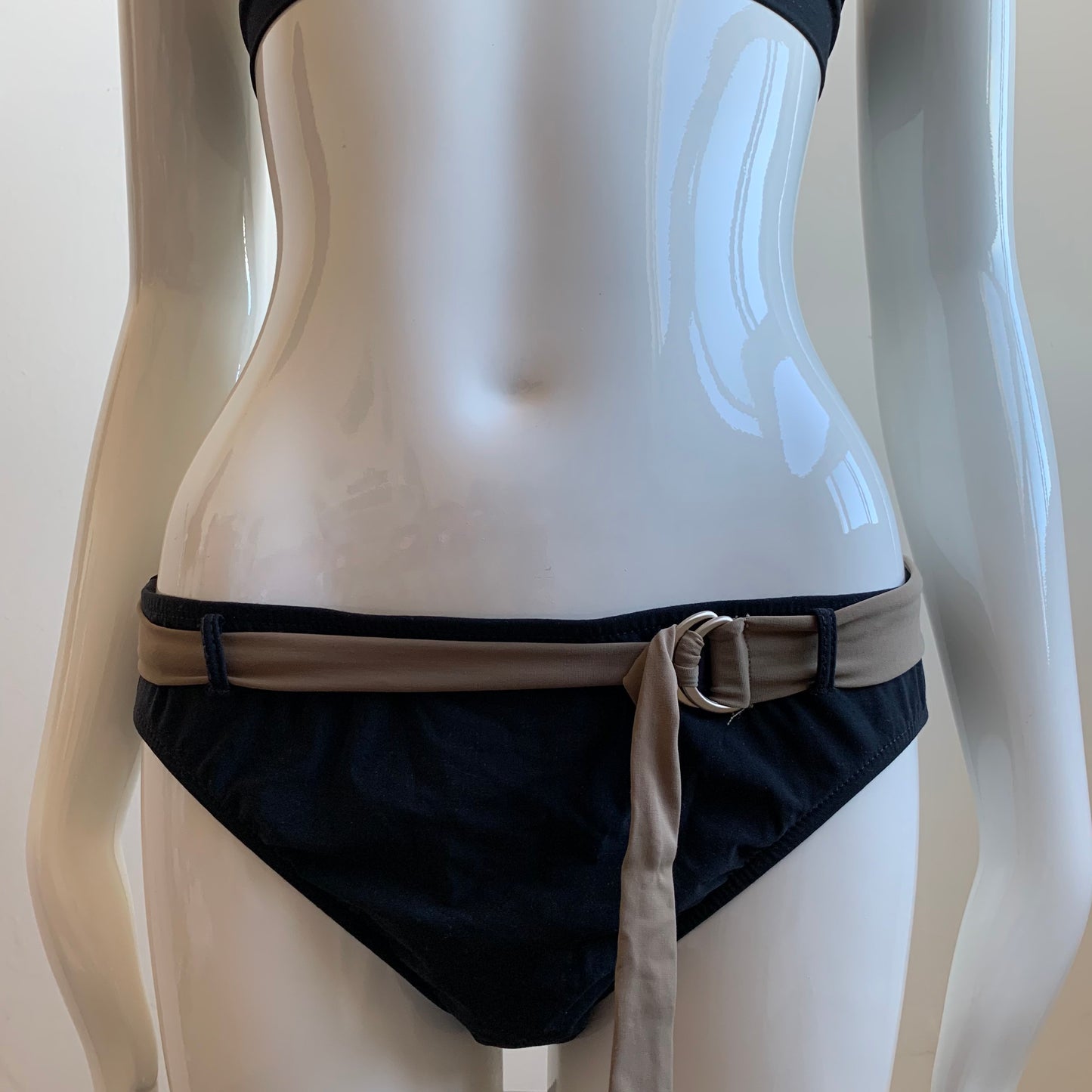 Leilani black halter full coverage belted halter bikini