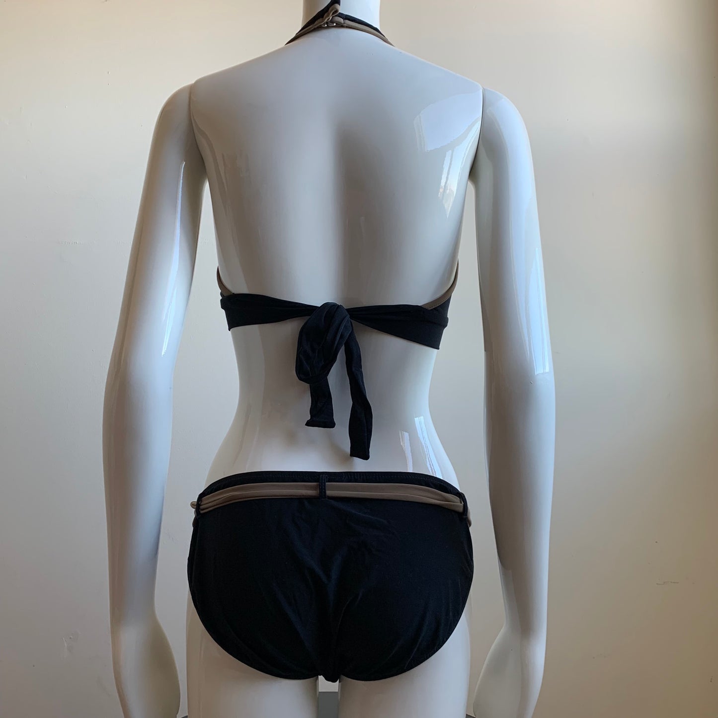 Leilani black halter full coverage belted halter bikini