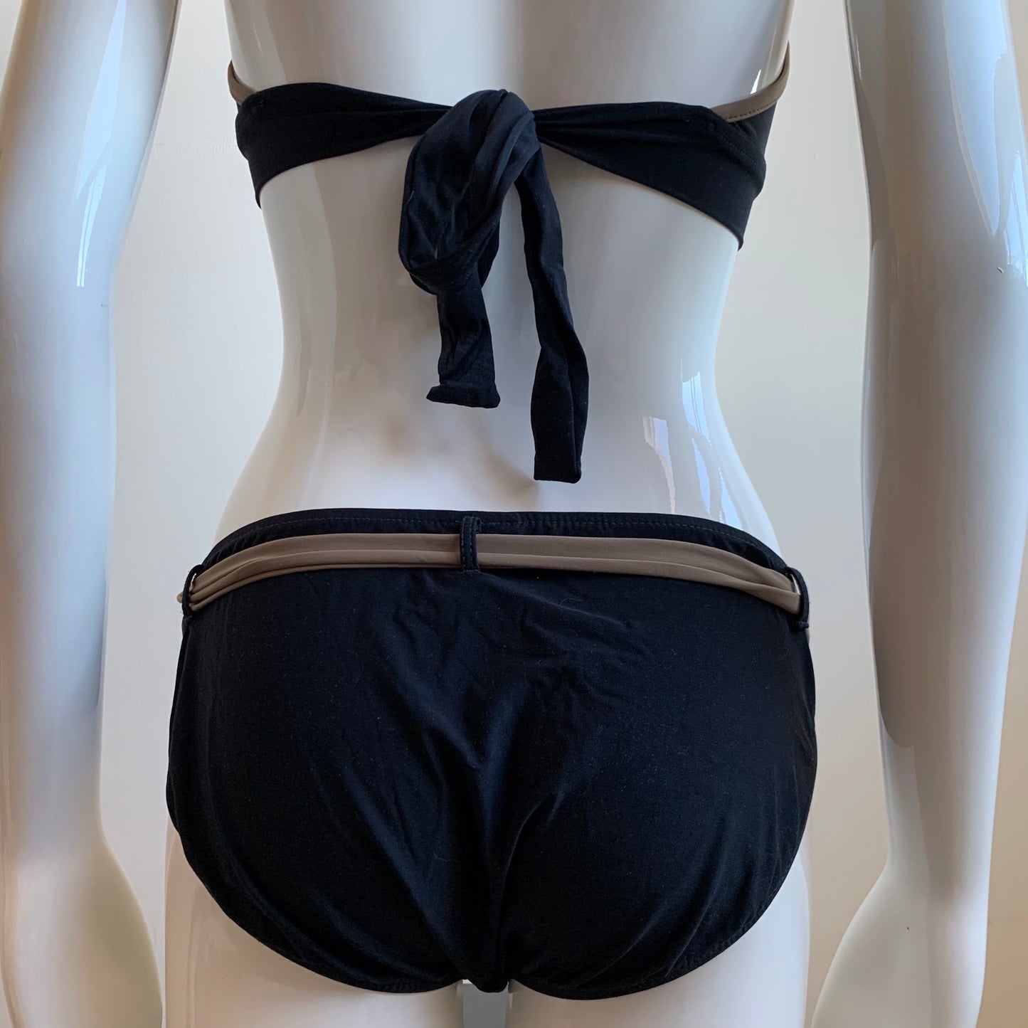 Leilani black halter full coverage belted halter bikini