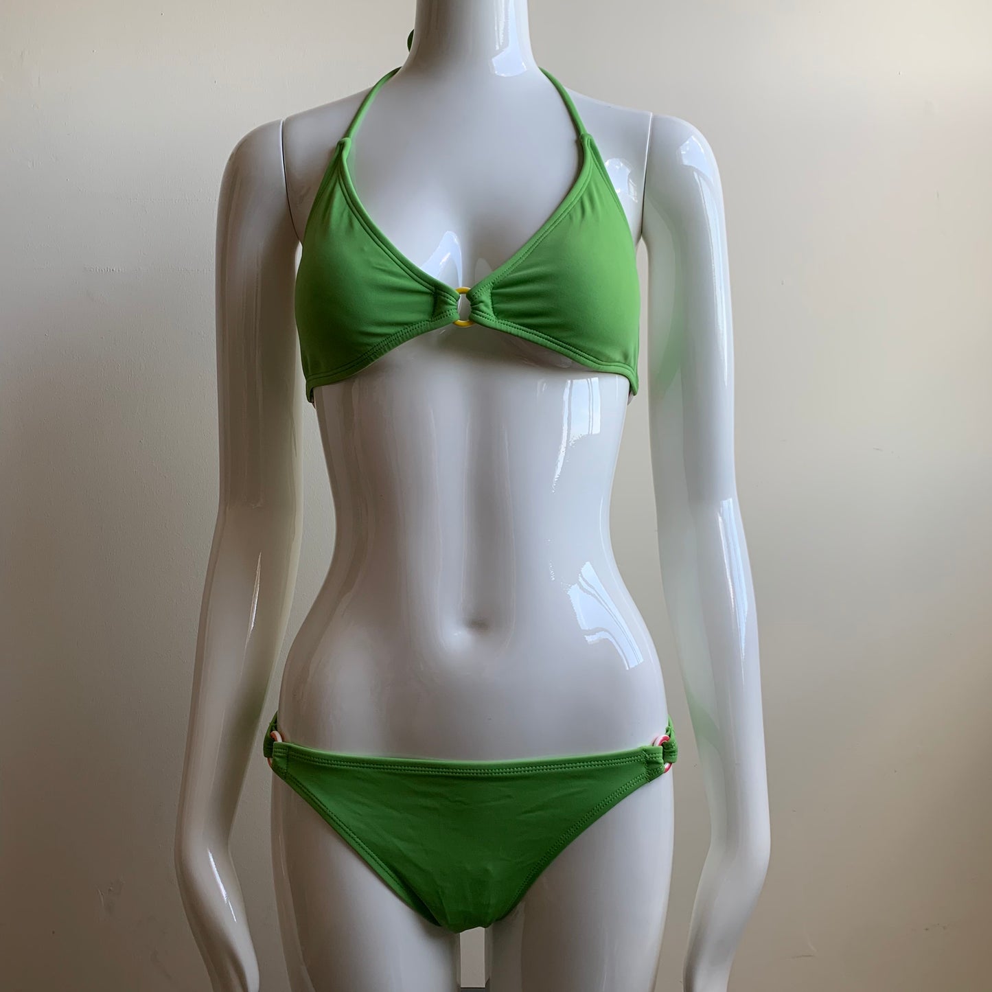 Billabong Bikini solid green ring halter top Swimsuit