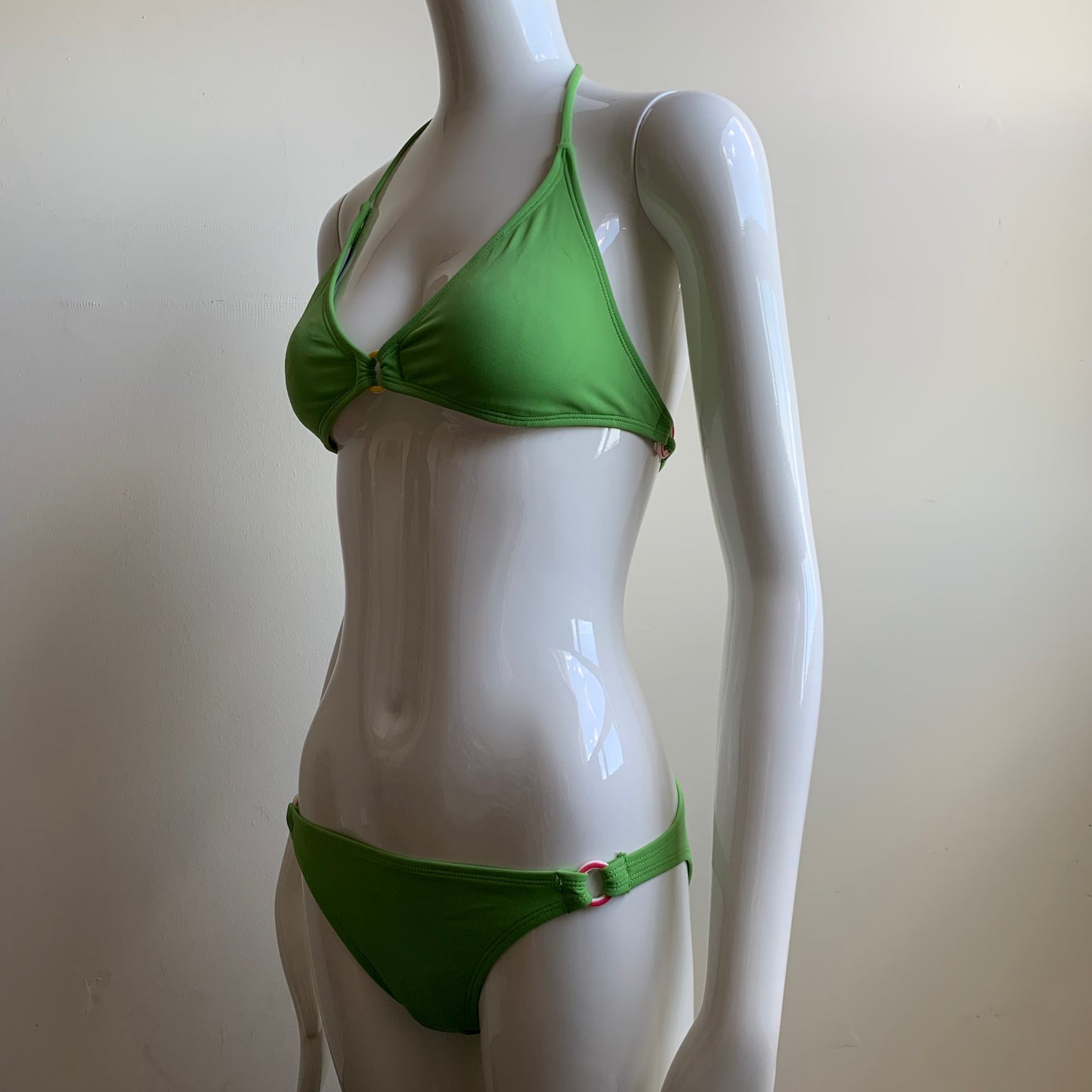 Billabong Bikini solid green ring halter top Swimsuit