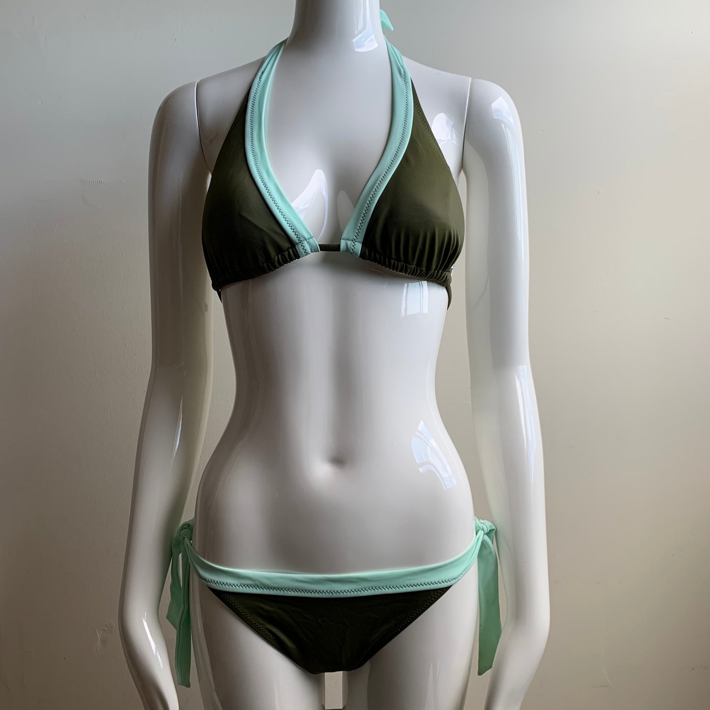 Billabong Bikini solid olive & mint green halter top swimsuit